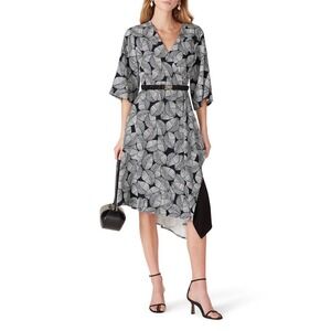 Natori Leaves of Paradise Dress Black White Faux Wrap Dress size 2